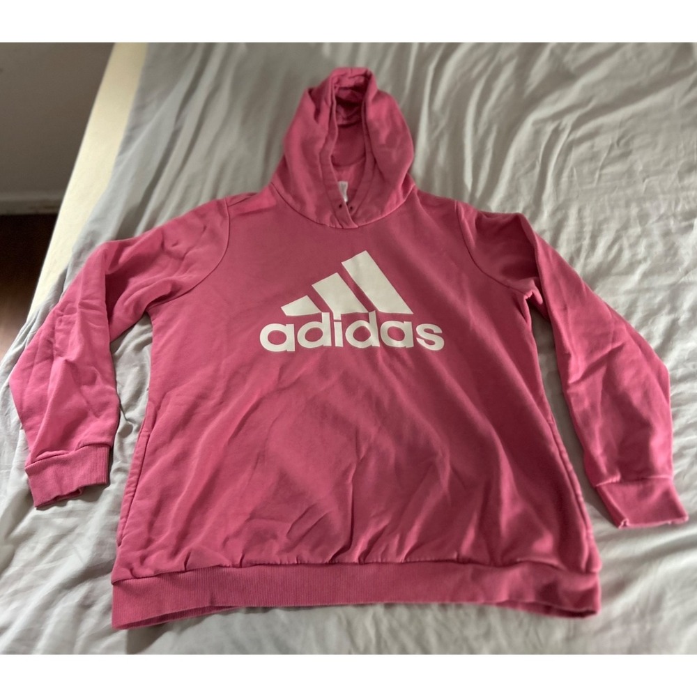 Adidas Hooded Sweatshirt Pink w White Logo 2X  READ